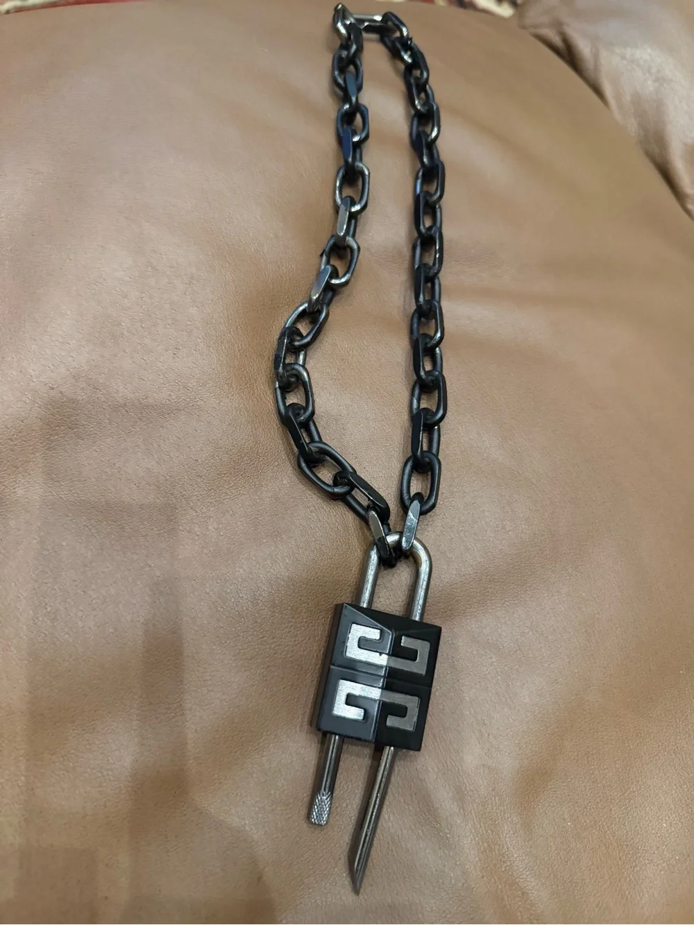 Givenchy Black and Silver Padlock Chain Necklace
